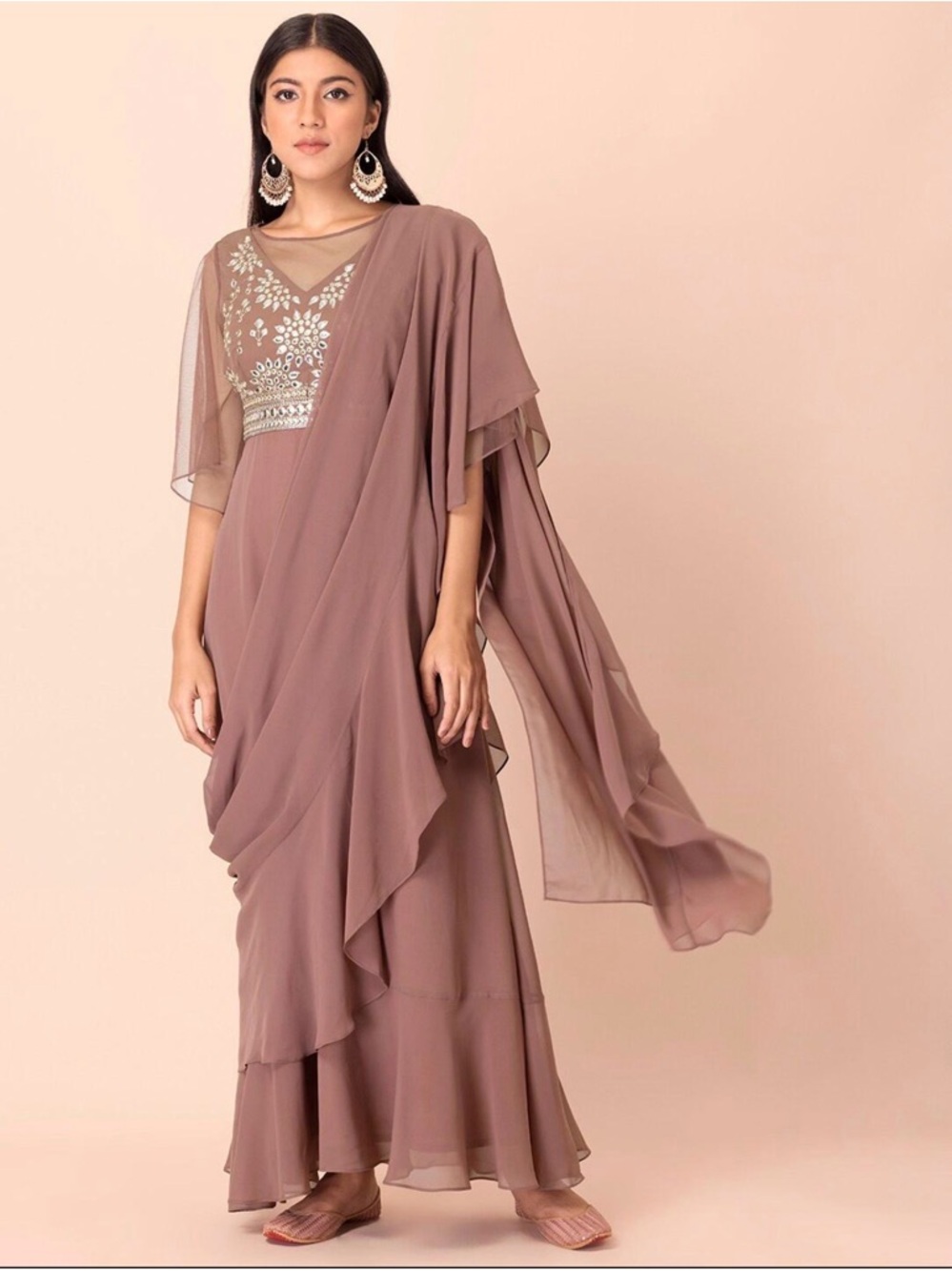 HOUSE OF INDYA PRE DRAPED MIRROR WORK SAREE SIZE S NWT